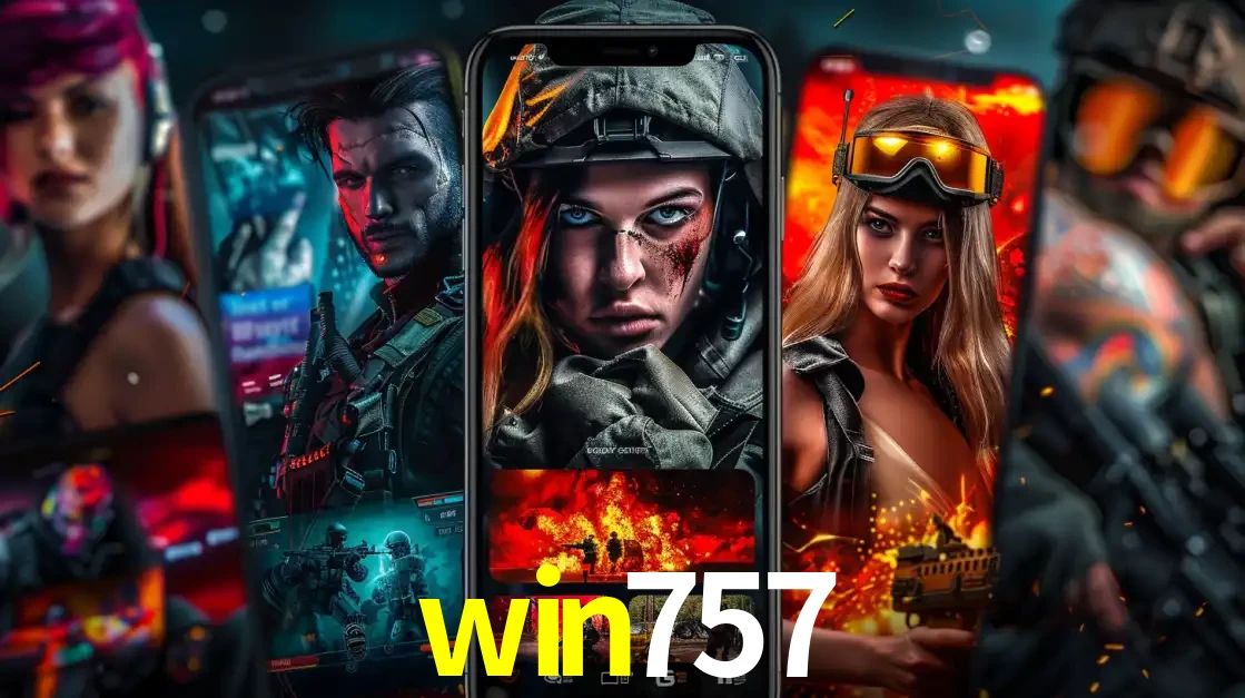 Montagem de telas de celular mostrando diversos personagens, masculinos e femininos, de um jogo de tiro, ilustrando a diversidade de equipes de e-sports para apostar no win757.