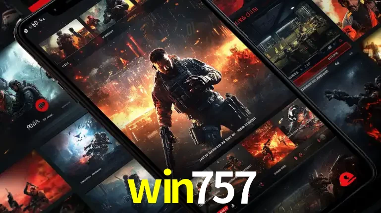 Tela de um celular exibindo uma galeria de jogos de tiro com temática militar, mostrando a variedade de e-sports disponíveis para apostas na plataforma de entretenimento win757.