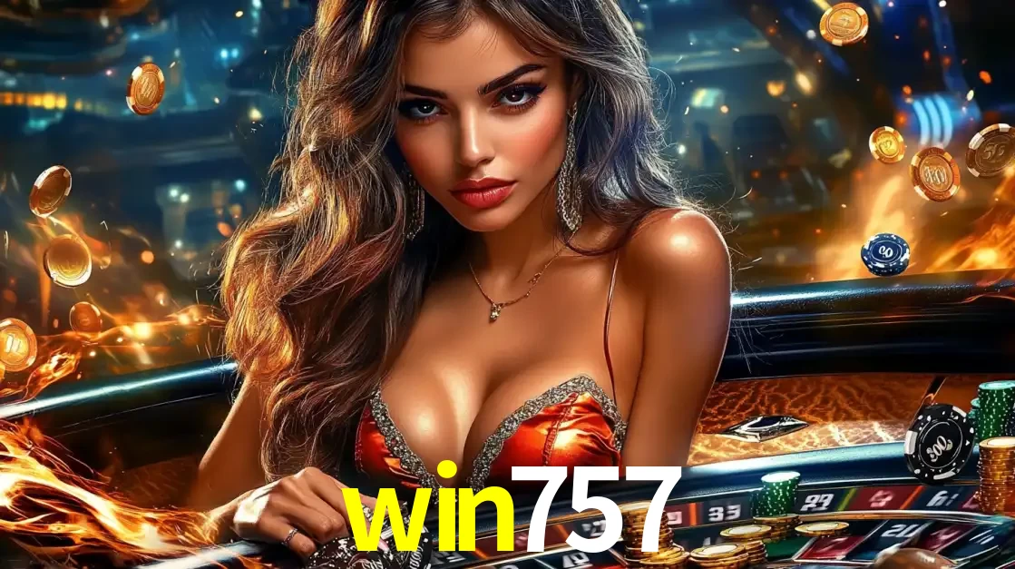 Mulher glamourosa em uma mesa de roleta com um fundo de chamas e moedas voadoras, pronta para fazer sua aposta e ganhar grandes prêmios no cassino ao vivo win757.